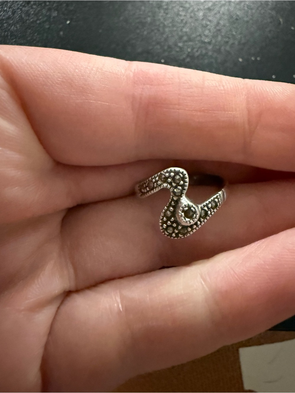 Sterling Silver Marcasite Serpent Ring - Silver